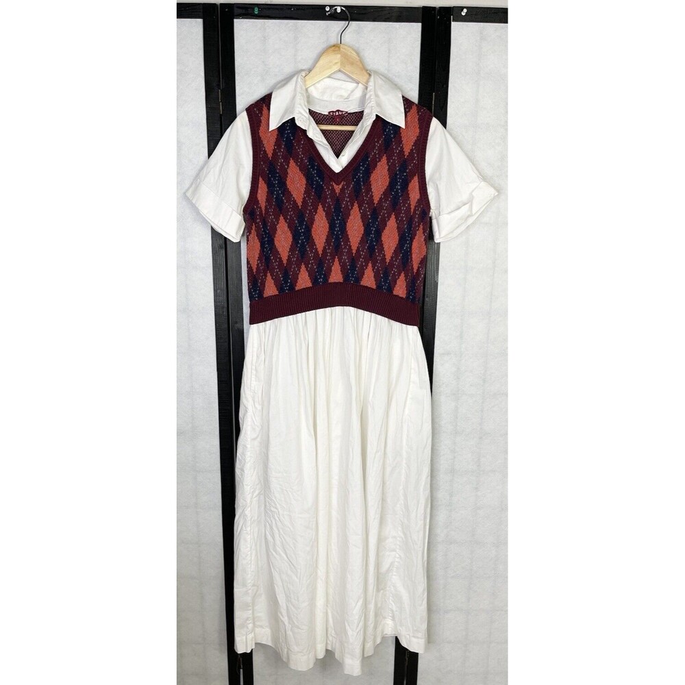STAUD Jack Layered Poplin Midi Dress. Size: S